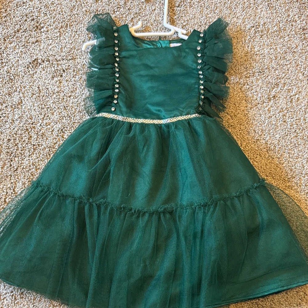 Girls Emerald Green Tulle Party Dress with Bow